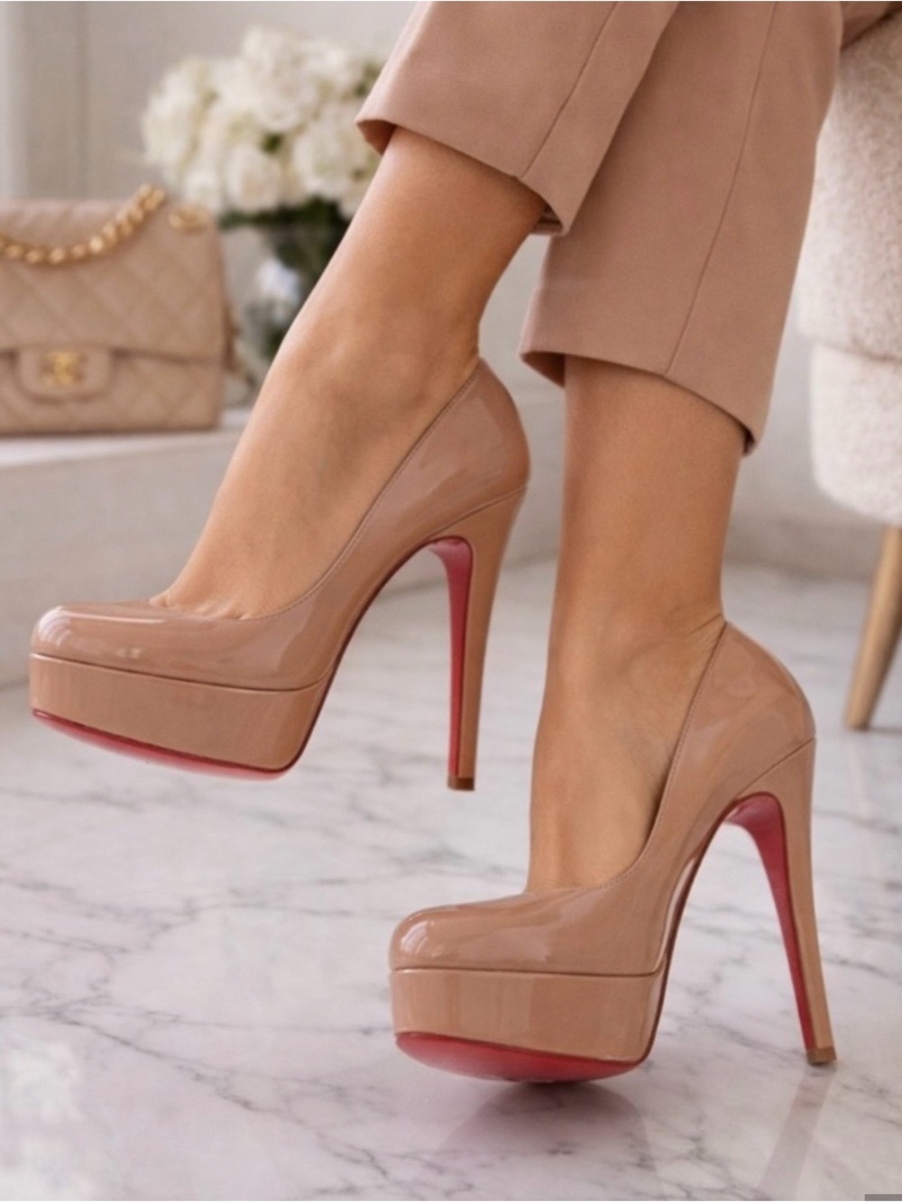 Christian Louboutin Nude Patent Platform High Heels